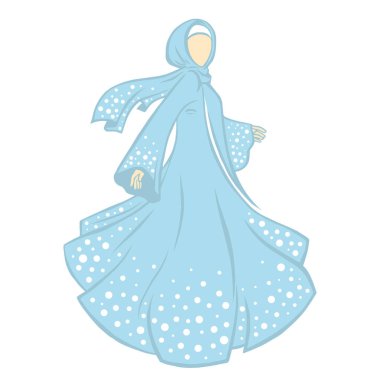 Uzun elbiseli ve başı örtülü bir kadın.