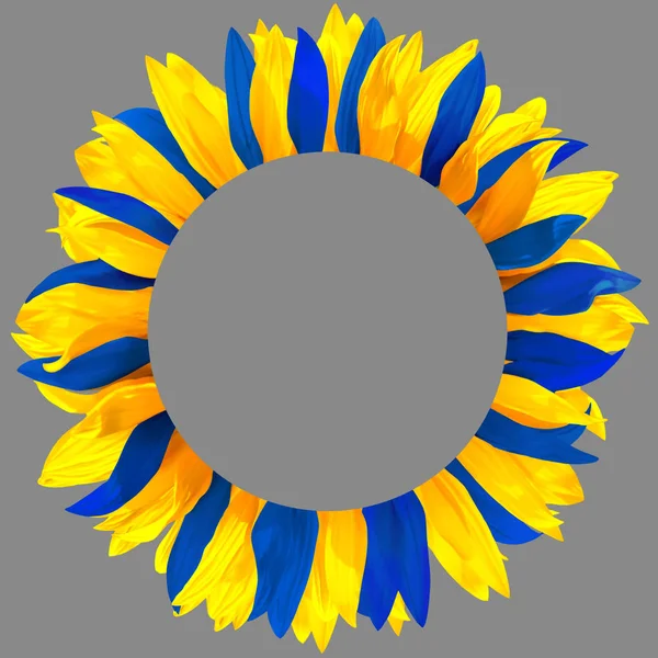 スウェーデン、ウクライナの色で花びらで飾られたサークルフレーム — ストック写真