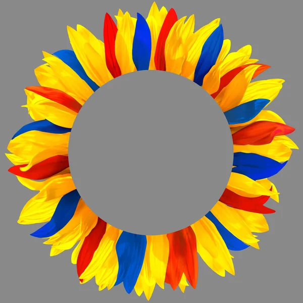 由黄色、红色、蓝色花瓣制成的花圈 — 图库照片#