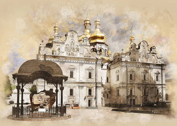 Dormition Cathedral Kiev Pechersk Lavra Kiev Ucrania Fachada Principal Iglesia — Foto de Stock