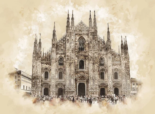 Малюнок Собору Мілана Duomo Milano Piazza Del Duomo Milan Lombardy — стокове фото