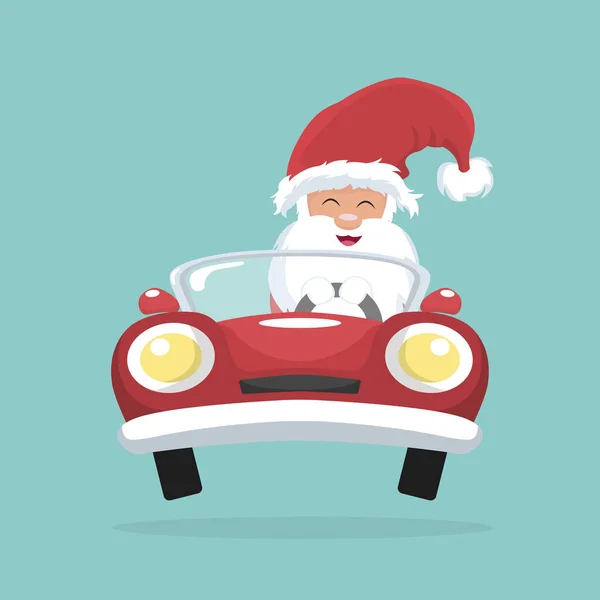 Cartão Natal Papai Noel Dirigindo Seu Carro — Vetor de Stock