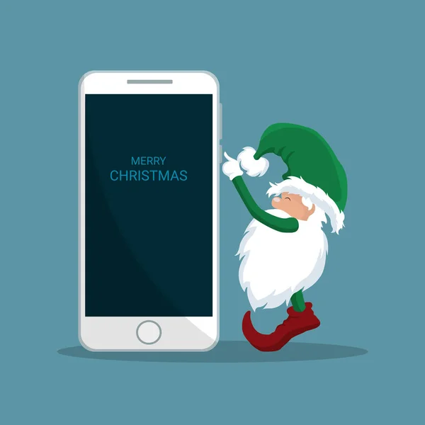 Santa Claus Elf Drückt Ein Handy — Stockvektor