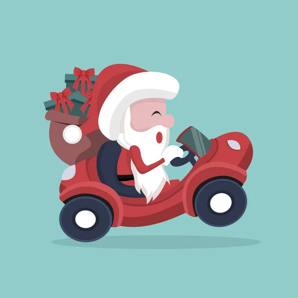 Père Noël Portant Des Cadeaux Dans Voiture — Image vectorielle