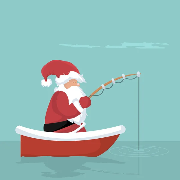 Noel Baba'nın Noel kartı onun sandalda balık tutma