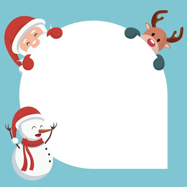 Tarjeta Navidad Santa Claus Renos Muñeco Nieve Con Fondo Blanco — Archivo Imágenes Vectoriales