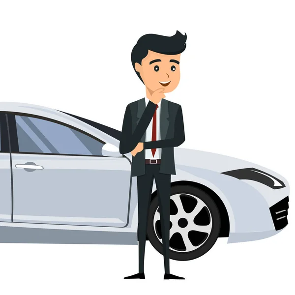 Joven Hombre Negocios Delante Coche — Vector de stock