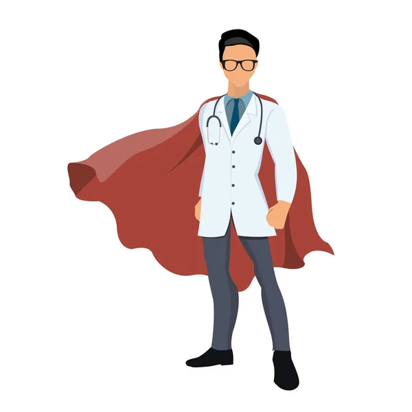 Cartoon Super Hero Doctor Red Cape — Stock Vector