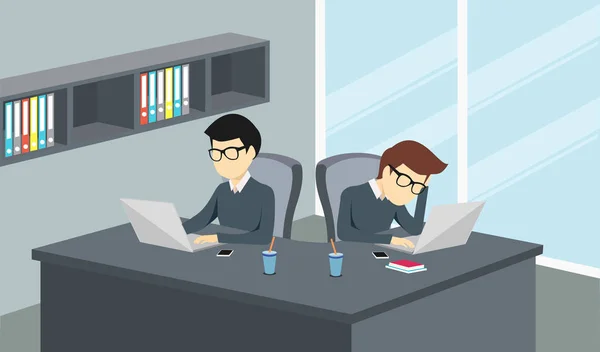 Άνθρωποι Που Εργάζονται Ένα Γραφείο Έναν Υπολογιστή — Διανυσματικό Αρχείο