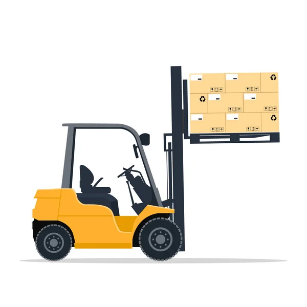 Endüstriyel Forklift Tasarım Karton Kutular Bir Palet Üzerindeki Kaldırma — Stok Vektör