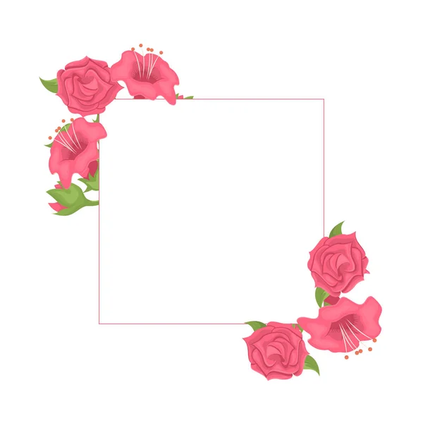 バラとチューリップの花のフレーム フラワーアレンジメント ベクトル — ストックベクタ