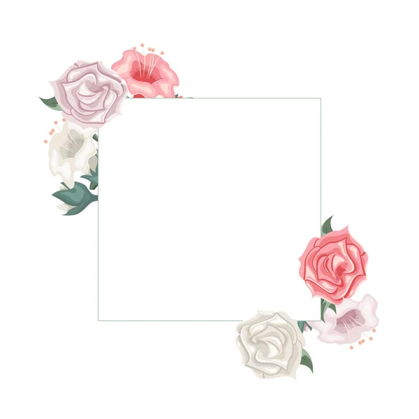 Floral Frame Met Rozen Tulpen Bloemen Arrangement — Stockvector