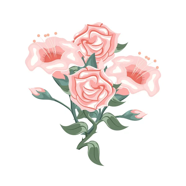 Sada Růžových Růží Tulipány Aranžování Květin — Stockový vektor