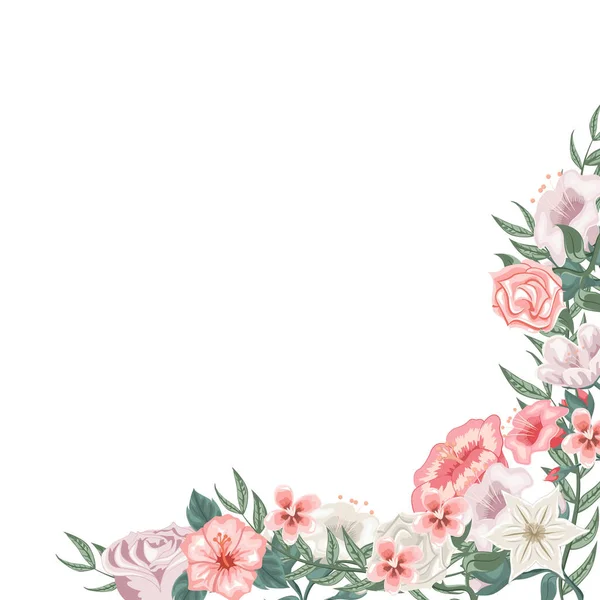 Rahmen Aus Rosen Tulpen Und Verschiedenen Blumen Zur Widmung — Stockvektor