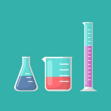 Chemical laboratory equipment, Erlenmeyer flask, beaker and test tube vector clipart