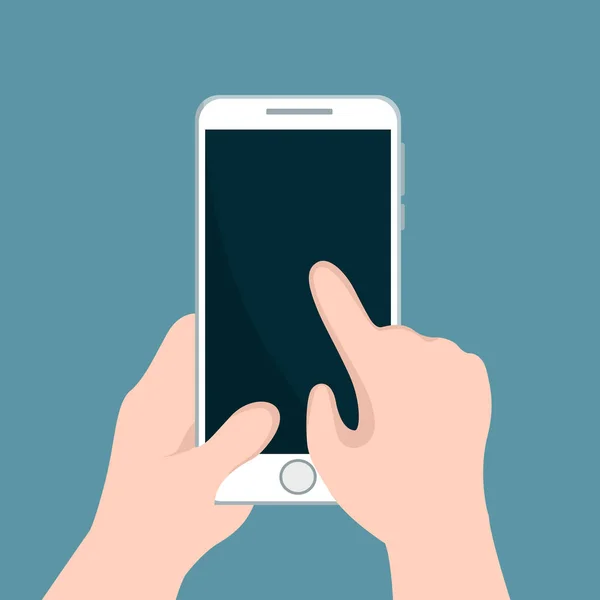 Человек Держащий Мобильный Телефон Указывающий Рукой — стоковый вектор