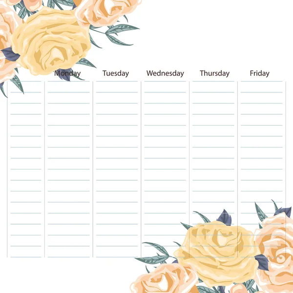 Creative School Schedule Kort Med Blommor Bakgrund — Stock vektor