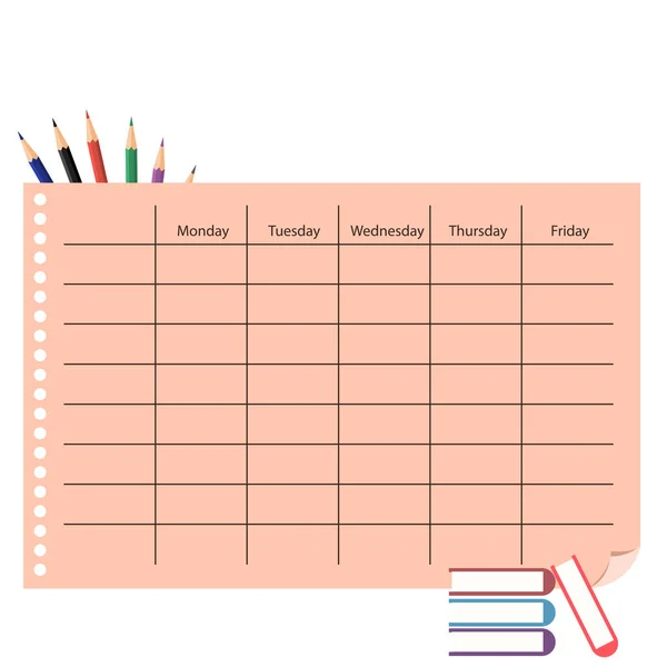 Kreatywna Karta Harmonogramu Szkoły Kolorowymi Ołówków — Wektor stockowy