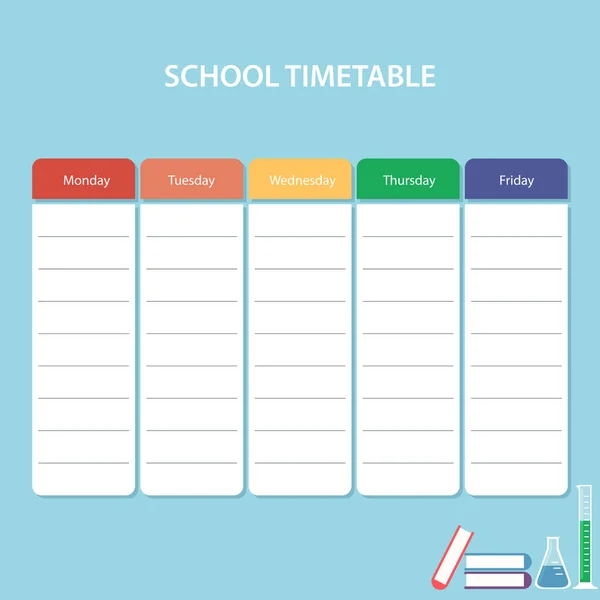 Cartão Horário Escolar Colorido Com Dias Úteis —  Vetores de Stock
