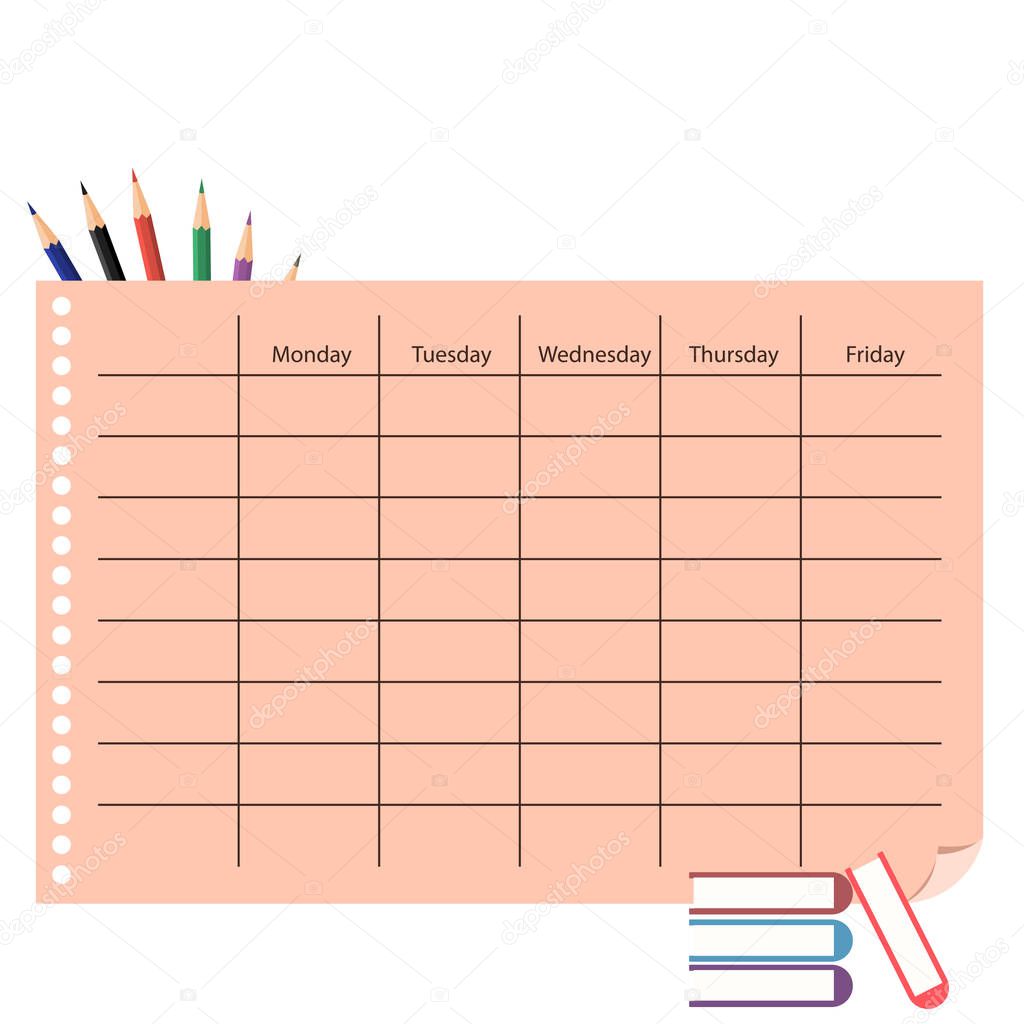 Creative school schedule card with colored pencils