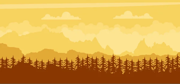 Sunset Background Mountains Forest — Stock Vector