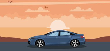 Sahilde gün batımında modern bir arabanın arka planı