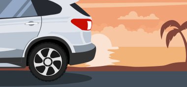 Sahilde gün batımında modern van arka plan