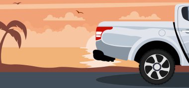 Plajda gün batımında kamyonet arka plan