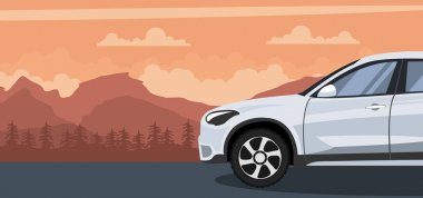 Dağlarda gün batımında kamyon arka plan