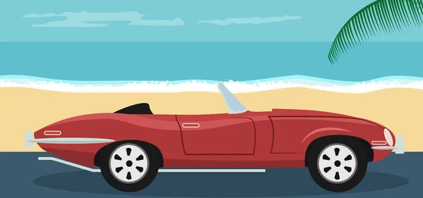 Hintergrund Eines Sommer Strand Geparkten Roten Cabrio Oldtimers — Stockvektor