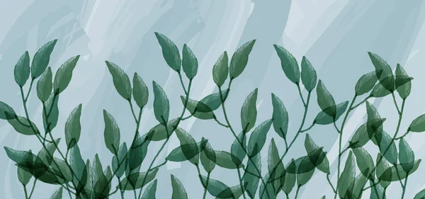 緑の葉を持つ枝の水彩画の背景 — ストックベクタ