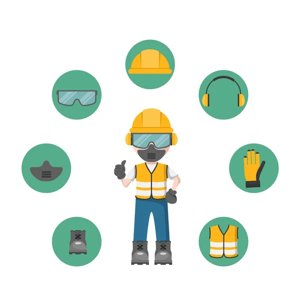 Diseño Persona Con Equipo Protección Personal Iconos Seguridad Industrial — Archivo Imágenes Vectoriales