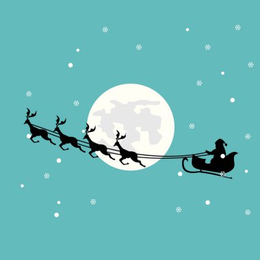 Noel Baba 'nın kızağındaki Noel kartı güzel bir dolunayda.