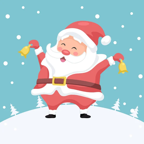 Feliz Cartão Natal Papai Noel Com Sinos Natal — Vetor de Stock