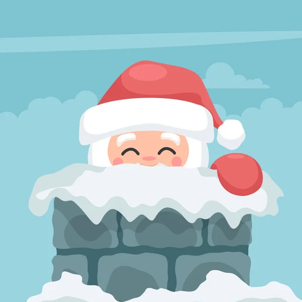 Diseño Santa Claus Asomándose Fuera Chimenea Tarjeta Navidad Feliz — Vector de stock