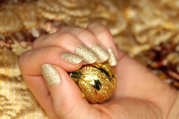 New Year Gouden Nail Manicure — Stockfoto