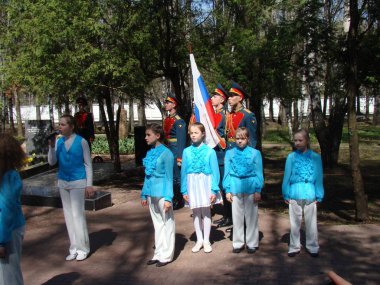 Moscow, Russia, May 9, 2018, honoring the Great Patriotic War by soldiers of the Transfiguration Regiment and war veterans. clipart