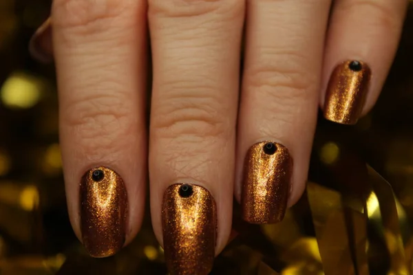 Manicura Ano Novo Cor Prego Natal Verniz Prego Dourado — Fotografia de Stock