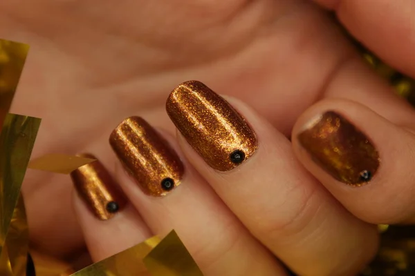 New Year Manicure Kerstmis Nagel Kleur Gouden Nagellak — Stockfoto