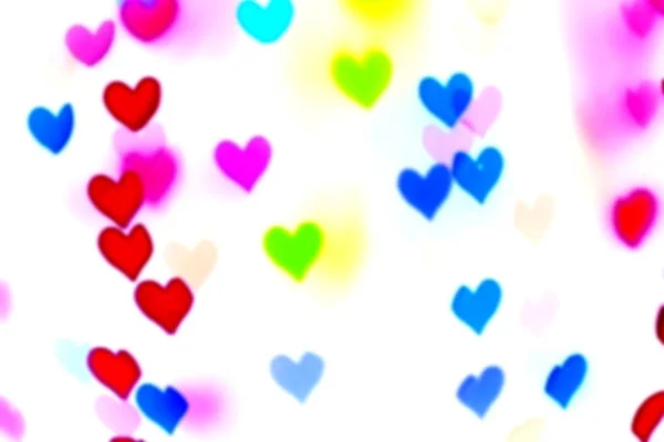 Colorful Bokeh Shape Hearts White Background — Stock Photo, Image