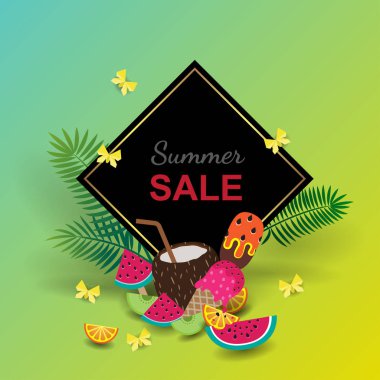 Yaz Satılık afiş arka plan düzen. Vektör çizim şablonu.