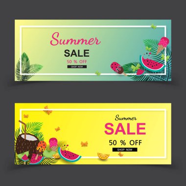 Yaz Satılık afiş arka plan düzen. Vektör çizim şablonu.