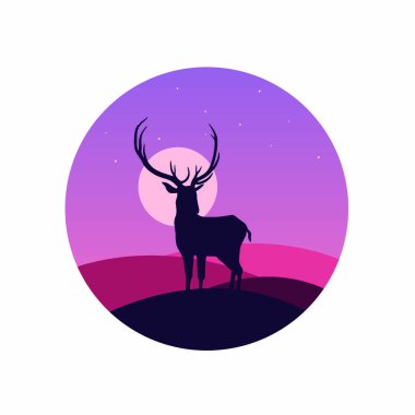 Kış sezonu ve Noel Illustration. Geyik ve bir ay içinde geçmiş.