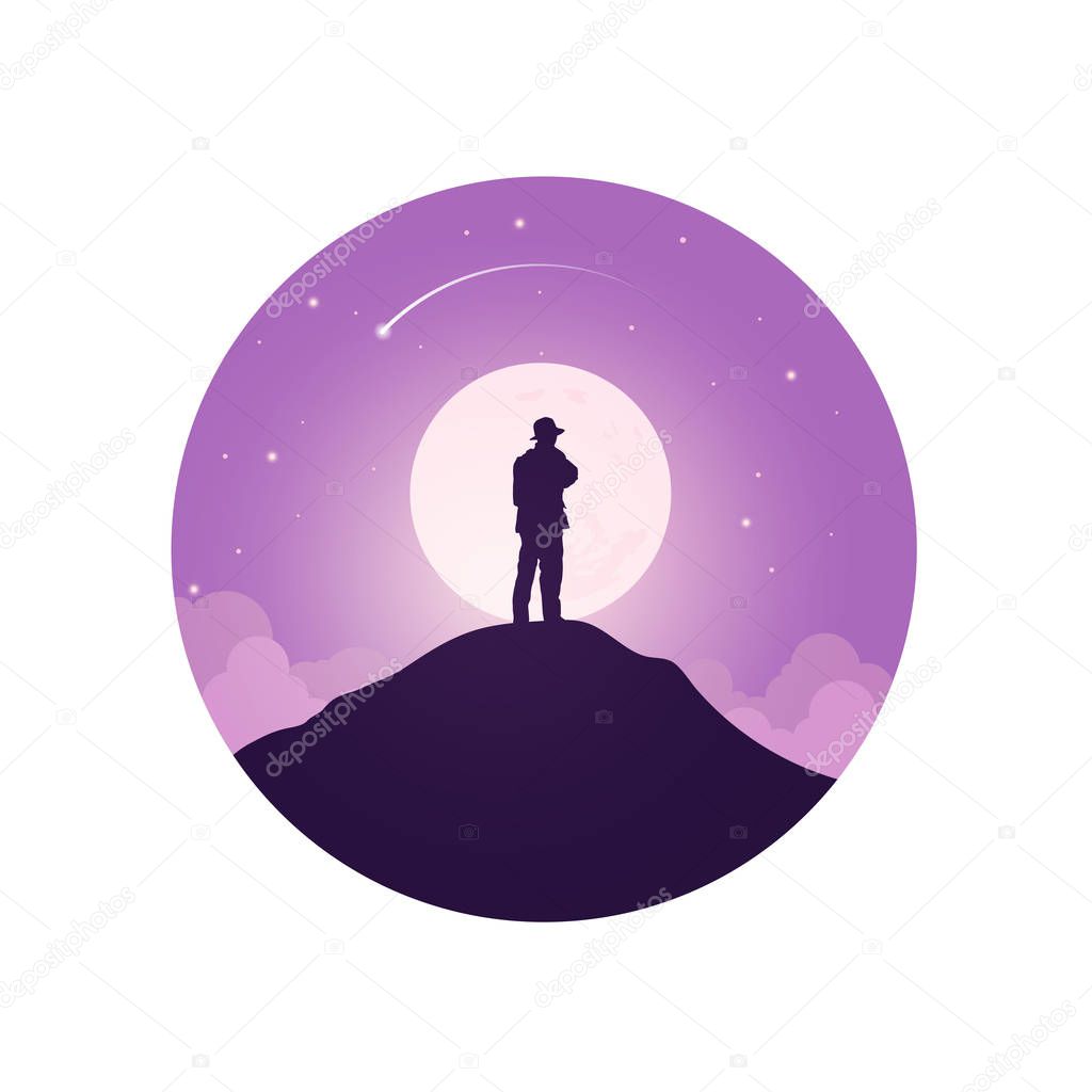 standing on the top of mountain.Vector illustration