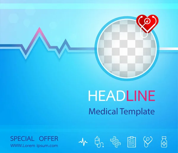 Medical banner with medical icon Blue background and space for your image. For designing templates With concepts in technology, health care, science and researc