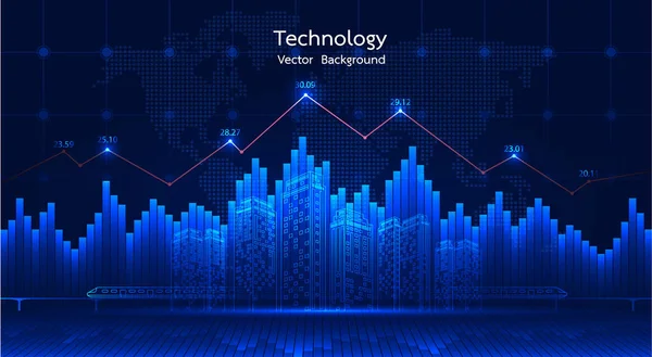 Tło Miasta Wykres Finansowy Nocnym Krajobrazie Miasta Wysokimi Budynkami Tło — Wektor stockowy