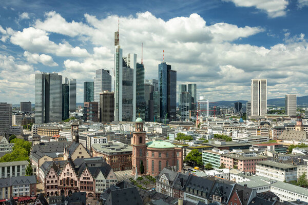 Big clouds over the skyline of Frankfurt, Hesse, Germany