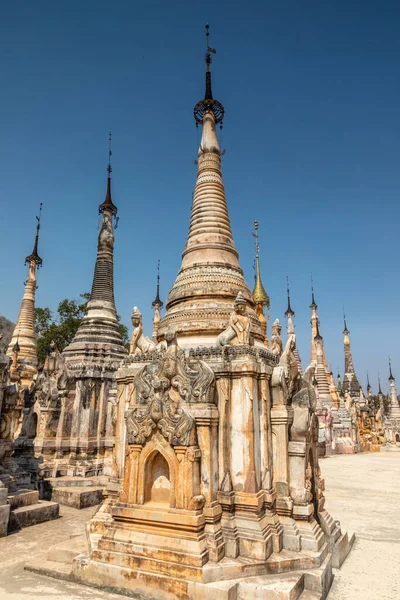 Antikes Pagodenfeld Bei Sagar Inle See Myanmar — Stockfoto