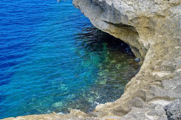 Blauwe Water Rotsen Buurt Van Azure Window Eiland Gozo Malta — Stockfoto