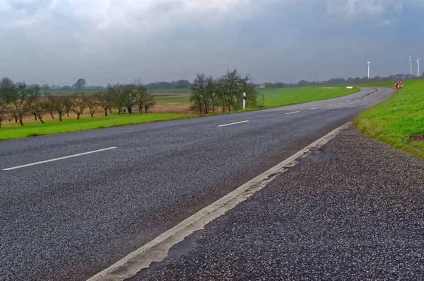 Route Campagne Prairie Verte Contre Ciel Bleu Hambourg Allemagne — Photo